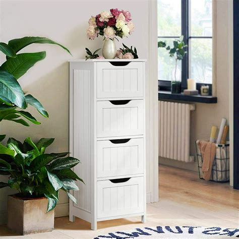 Zimtown Bathroom Cabinet With 4 Drawersfree Standing Bathroom Storage White