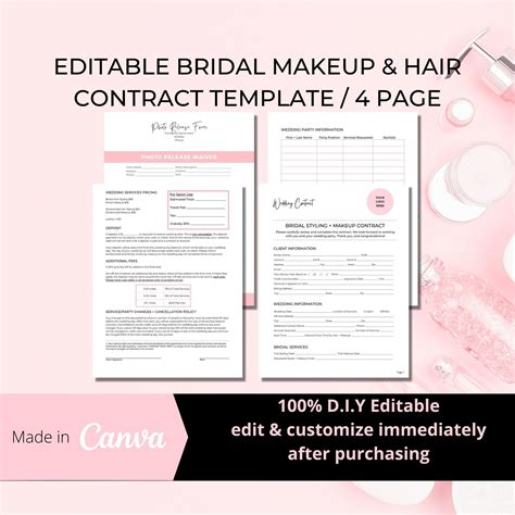 Editable Bridal Makeup And Hair Contract Template I Wedding Contract I Makeup Artist Forms I