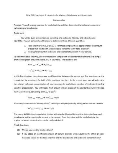 Chm 212 Experiment 3 Analysis Of A Mixture Of Carbonate And