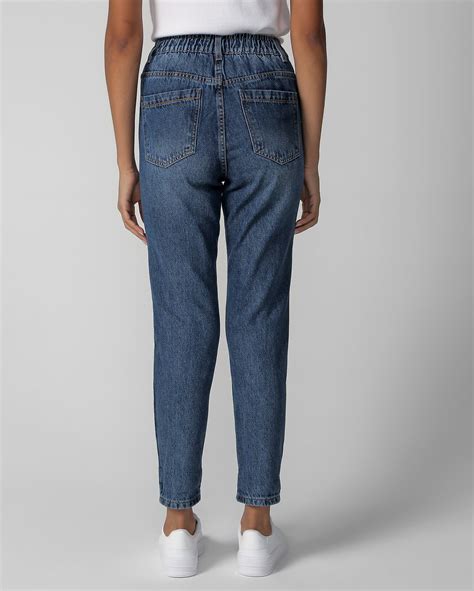 Riachuelo Calça Jeans Feminina Mom Cintura Alta Estonada Denim Médio