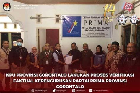 KPU Provinsi Gorontalo Lakukan Verfak Kepengurusan Partai Prima Go Pena