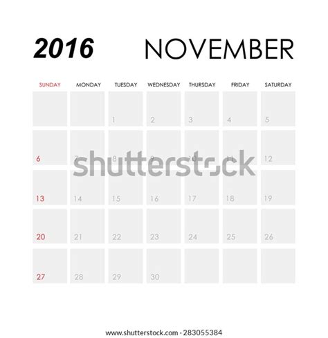 Template Calendar November 2016 Stock Vector (Royalty Free) 283055384