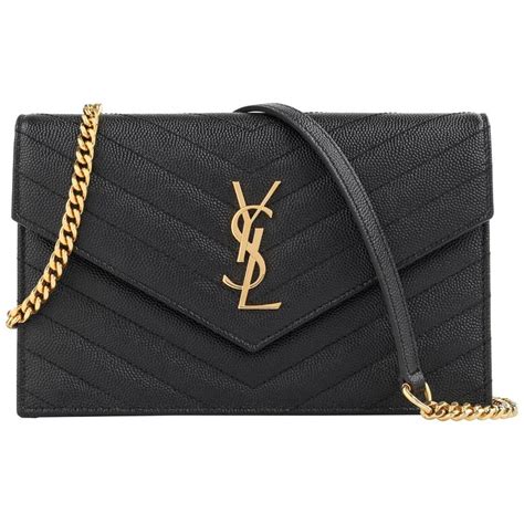 Saint Laurent A W Ysl Black Monogram Envelope Chain Wallet