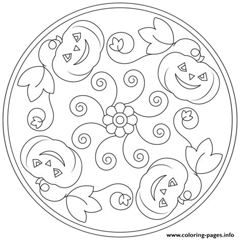 Halloween Mandala Pumpkins Flowers Coloring Pages Printable