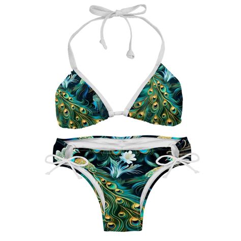 Peacock Detachable Sponge Adjustable Strap Bikini Set Two Pack Swimsuit