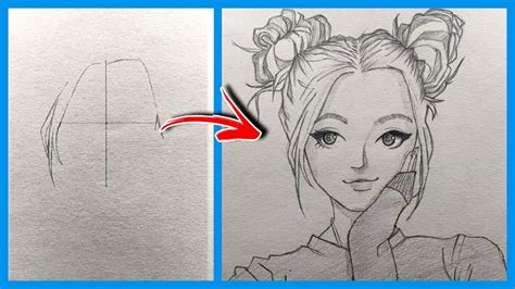 How To Draw A Cute Girl With Double Buns Space Buns Tutorial For