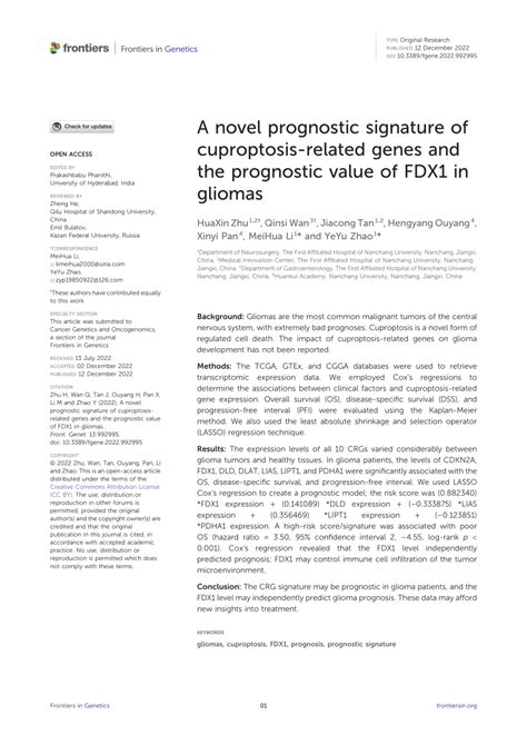 Pdf A Novel Prognostic Signature Of Cuproptosis Related Genes And The