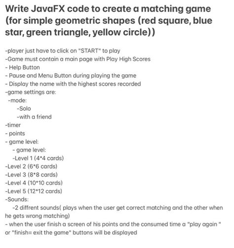 Solved Write Javafx Code To Create A Matching Game For Chegg