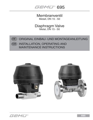 Gemu Pneumatically Operated Diaphragm Valve Operating Instructions