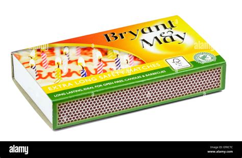 Box of Bryant & May extra long safety matches on a white background ...