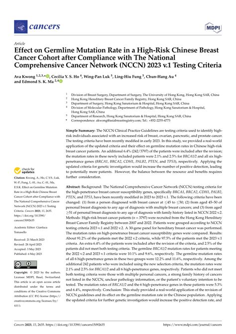 Pdf Effect On Germline Mutation Rate In A High Risk Chinese Breast