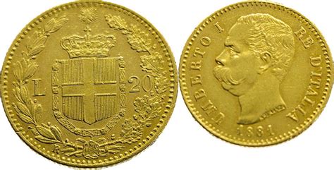 Italy Lire Umberto I Gold Extremely Fine Ma Shops