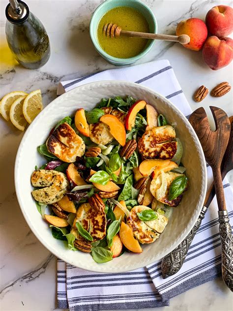 Grilled Halloumi Peach Salad Vivacious Gourmet