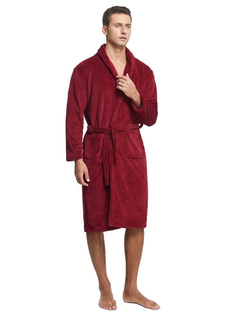 Mens Coral Fleece Long Warm Sleepwear Bathrobe Comfortable Robe Shein Usa