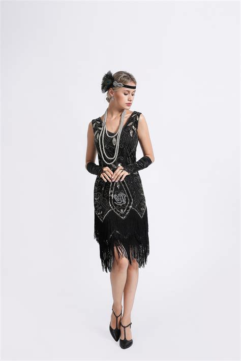 Black Gold 1920s Dress Rose Print Great Gatsby Outfits Great Gatsby