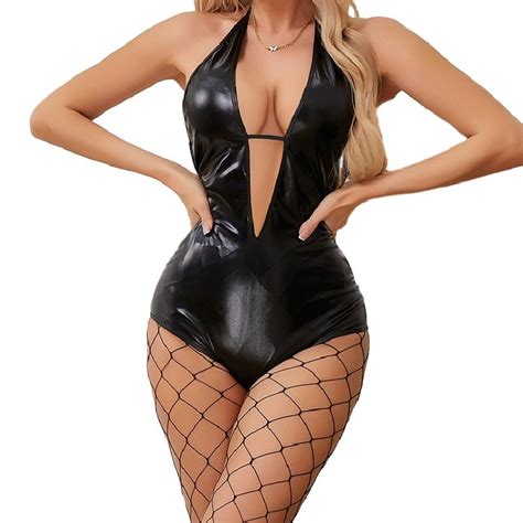 Pvc Backless Deep V Bodysuit Q401693 Latexsm