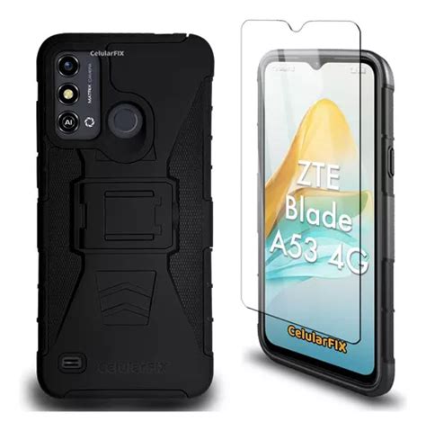 Funda Protector P Zte Blade A53 4g Uso Rudo Clip C Mica Color Negro