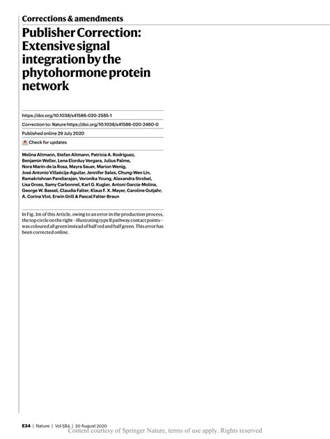 Publisher Correction Extensive Signal Integration By The Phytohormone