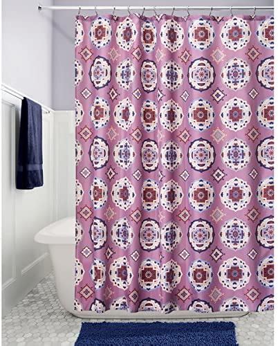 Idesign Medallion Geometric Fabric Bathroom Shower Curtain 72 X 72 White Taupe