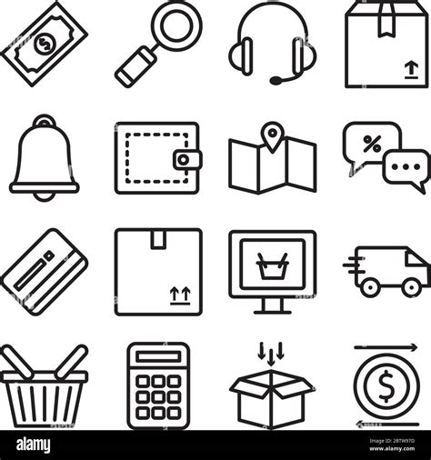 Headphones And Shopping Online Icon Set Over White Background Line