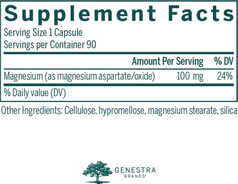 Genestra Brands Magnesium Magnesium Aspartate Mineral Supplement 90 Capsules