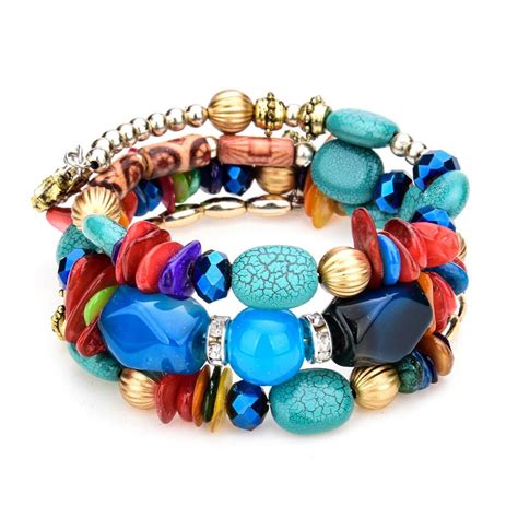 Boho Multilayer Beads Charm Bracelets For Women Vintage Resin Stone Br