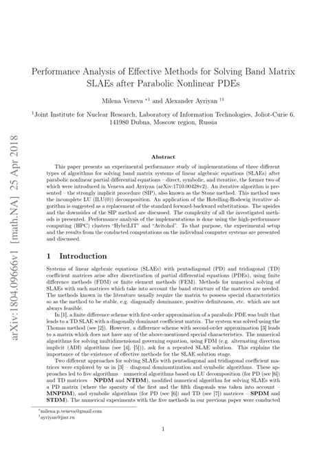 Pdf Performance Analysis Of Effective Methods For Solving Band Matrix