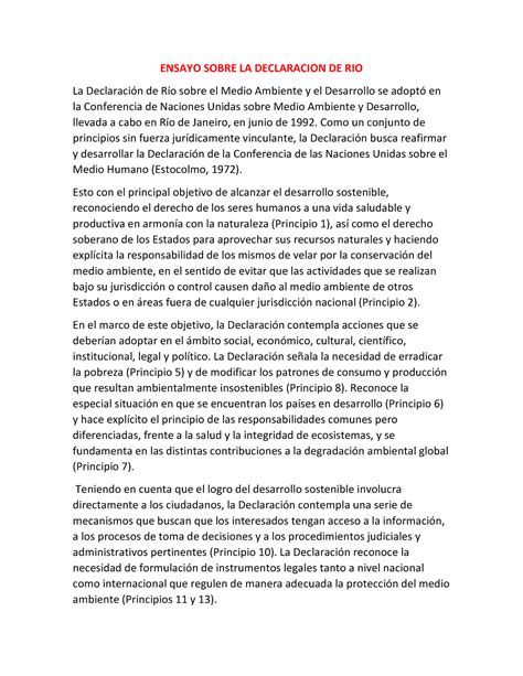 Ensayo Sobre La Declaracion De Rio Ensayo Sobre La Declaracion De Rio La DeclaraciÛn De RÌo