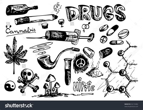 Hand Drawn Drugs And Danger Object Stock Vector Illustration 54174382