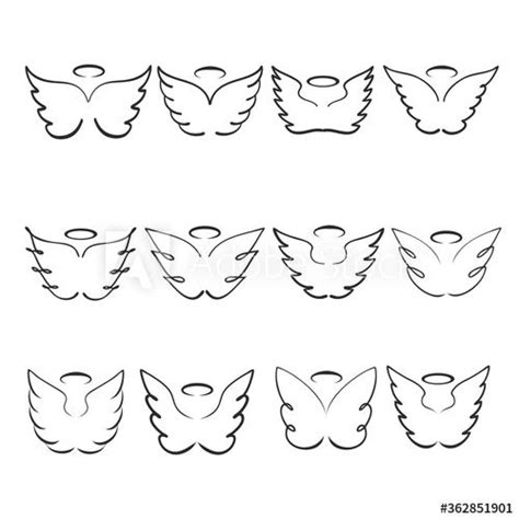 Angel Wings Drawing Vector Illustration Winged Angelic Tattoo Icons