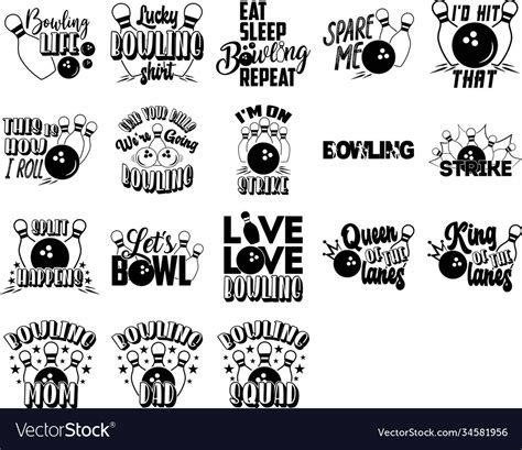 Set Bowling Quotes Slogan Royalty Free Vector Image