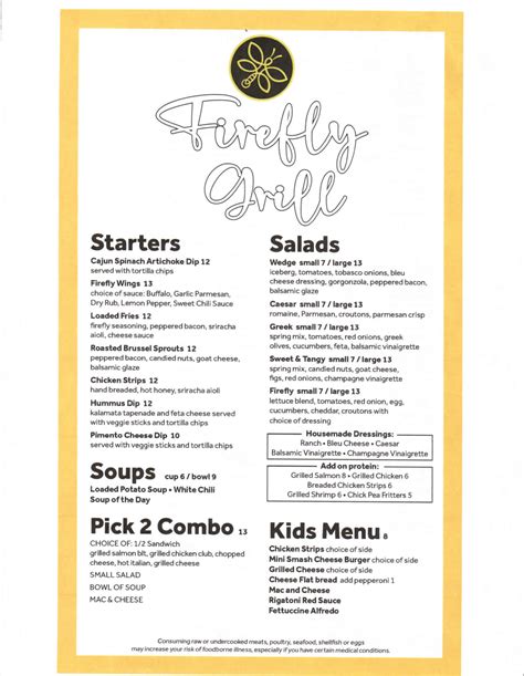 Menu | Firefly Grill | Chesterfield, MO