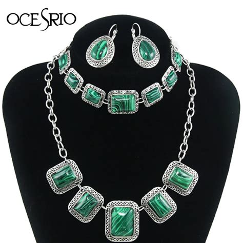 Buy Ocesrio Vintage Boho Jewelry Sets With Green Stone Choker Necklace Set