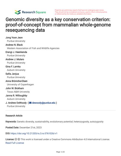 Pdf Genomic Diversity As A Key Conservation Criterion Proof Of