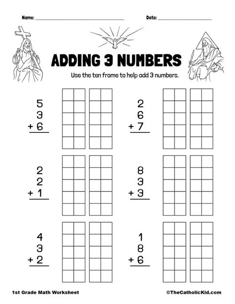 Adding Three Numbers Worksheets