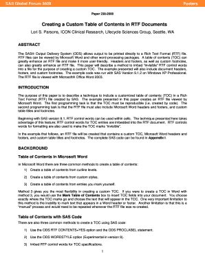 Fillable Online Creating A Custom Table Of Contents In RTF Documents