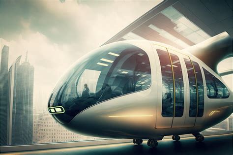 Premium Photo | Futuristic design of flying urban transport with large windows and aisle created ...