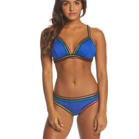 La Blanca Swim La Blanca Threading Along Bikini Top Bottom L Apollo Blue Euc 2 Pc Set Poshmark