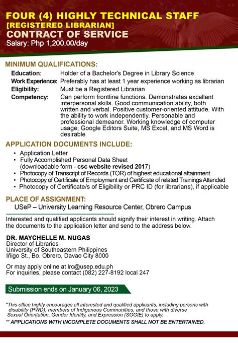 USeP Job Hiring! USeP is in need of five (5) non-teaching personnel for ...