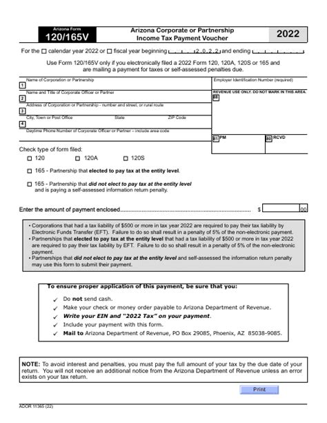 Arizona Form 120 165v Ador11365 2022 Fill Out Sign Online And Download Fillable Pdf