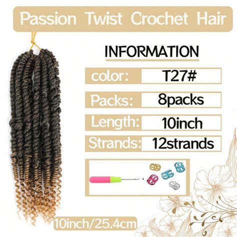 8 Packungen Passion Twist Haar 10 Zoll Wasserwelle Häkeln Haar Schwarz