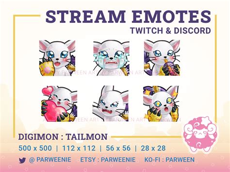 Digimon Adventure Gatomon Tailmon Emote Set Twitch Discord Etsy