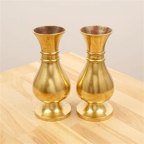 Two Antique Solid Brass Vases Simple Design High Quality Etsy In