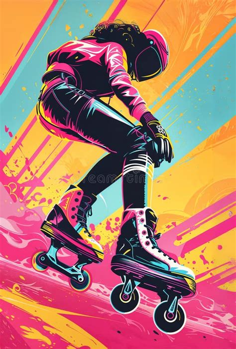 Poster A Girl Wearing Roller Skates And A Helmet Is Riding On A