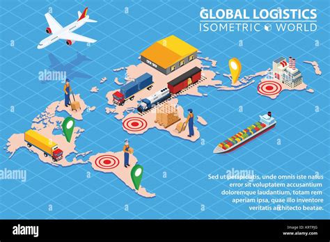 Global Logistics Network Flat 3d Isometric Vector Illustration Set Of