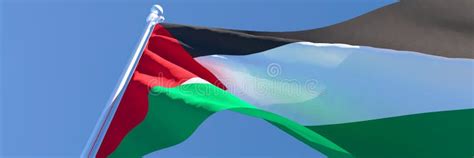 D Rendering Of The National Flag Of Palestine Waving In The Wind Stock