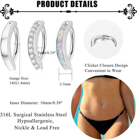 Buy Jstyle 14G Clicker Belly Button Ring For Women 316L Surgical Steel