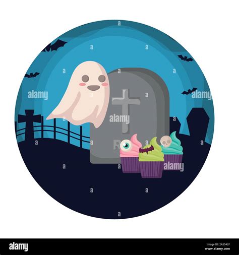 Scene Of Graveyard Tombstone With Icons Halloween Vector Illustration Design Stock Vector Image