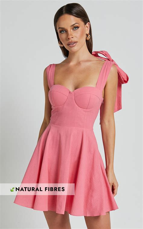 Girley Mini Dress Bow Strap Dress In Coral Showpo Uk