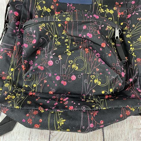 Jansport Backpack Floral Flowers Bag Black Pink Womens Gem